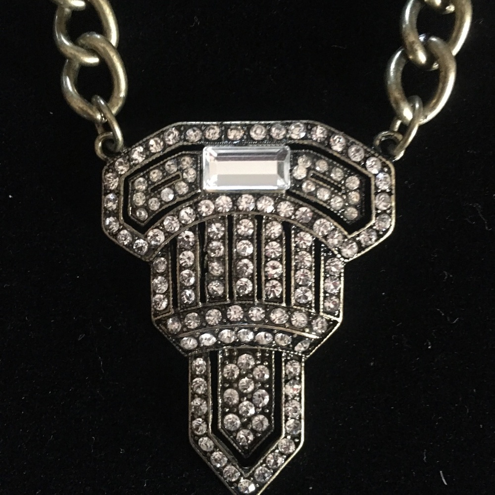 Crystal and Antiqued Gold-Tone Necklace